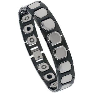Men's Tungsten Bracelet Ceramic Bracelet Magnetic Therapy, 2-Tone Black